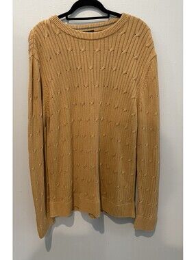 Express Men’s XL Mustard Cable Knit Sweater Long Sleeve Crew Neck Pullover